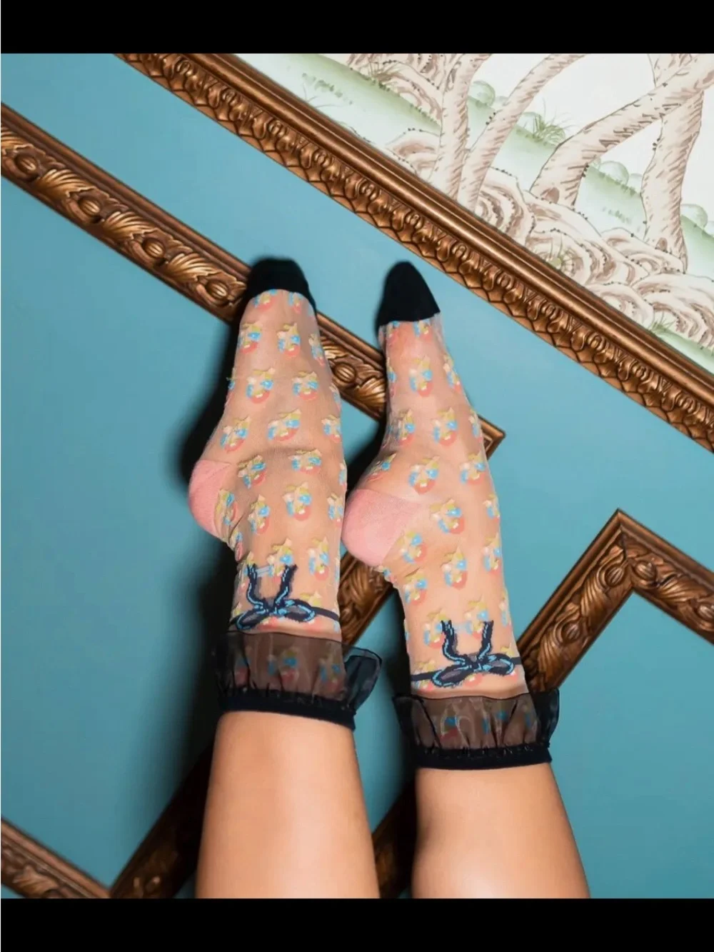 Sheer Floral Ankle Socks with Ruffle Trim. No offers.